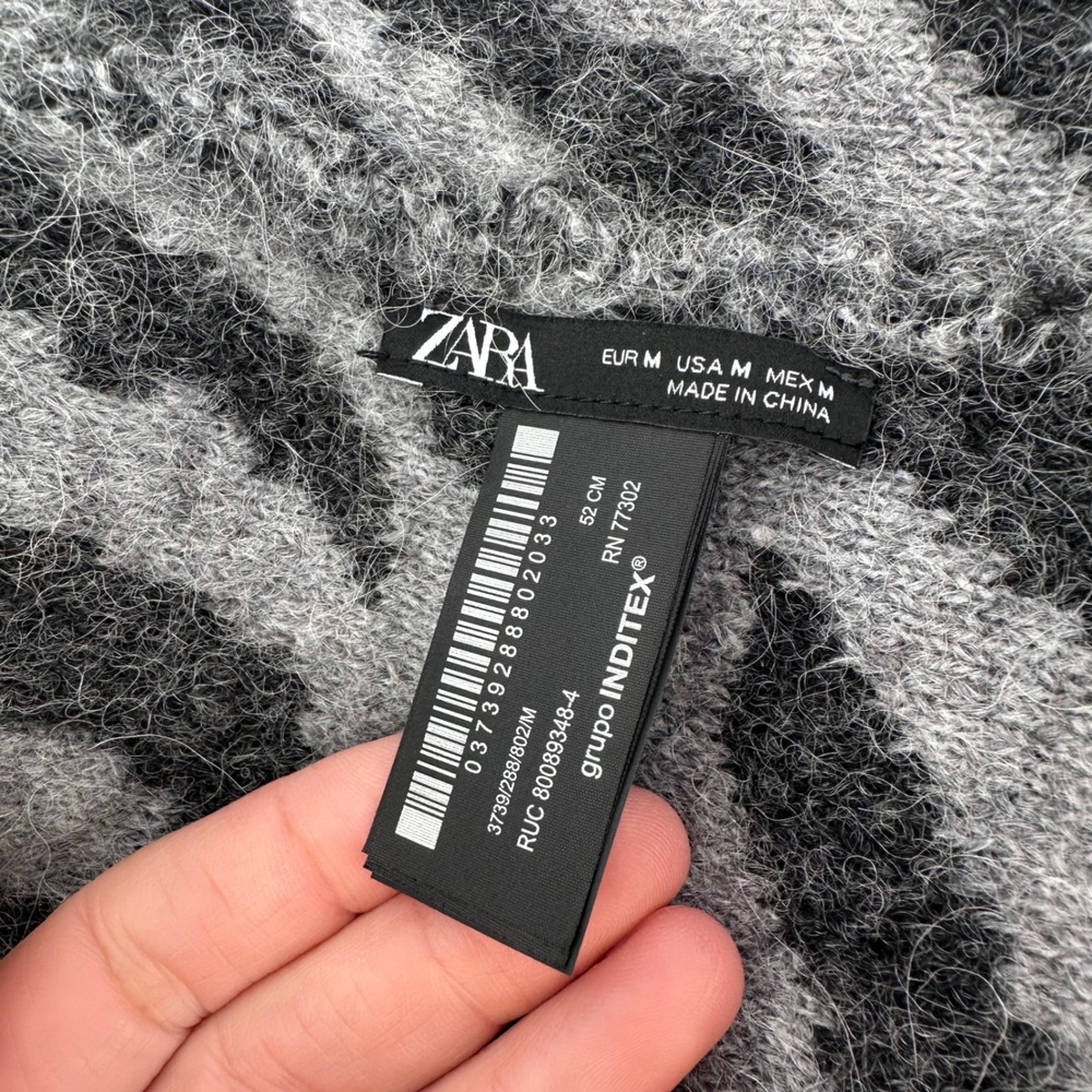 ZARA Women Zebra Print Knit Beanie Hat Grey Black Fuzzy Soft - Picture 5 of 6